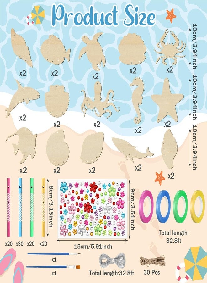 Anglechic 128 Pcs Summer Ocean Wind Chime Making Kit Make Your Own Sea Animals Wind Chime Wooden Ocean Animals Arts Ornaments for DIY Crafts Activity Birthday Summer Party Decoration - Image 3